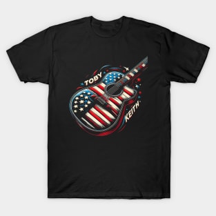 Guitar decorated with patriotic imagery and Toby Keith's name T-Shirt